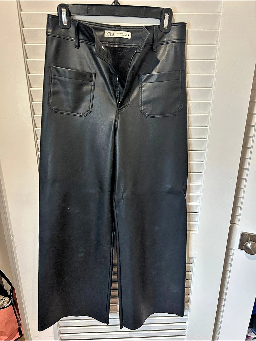 Zara Faux Leather Wide-Leg Pants in Black